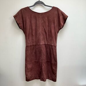 Ganni Brown Suede Low Cut Back Dress, Size M